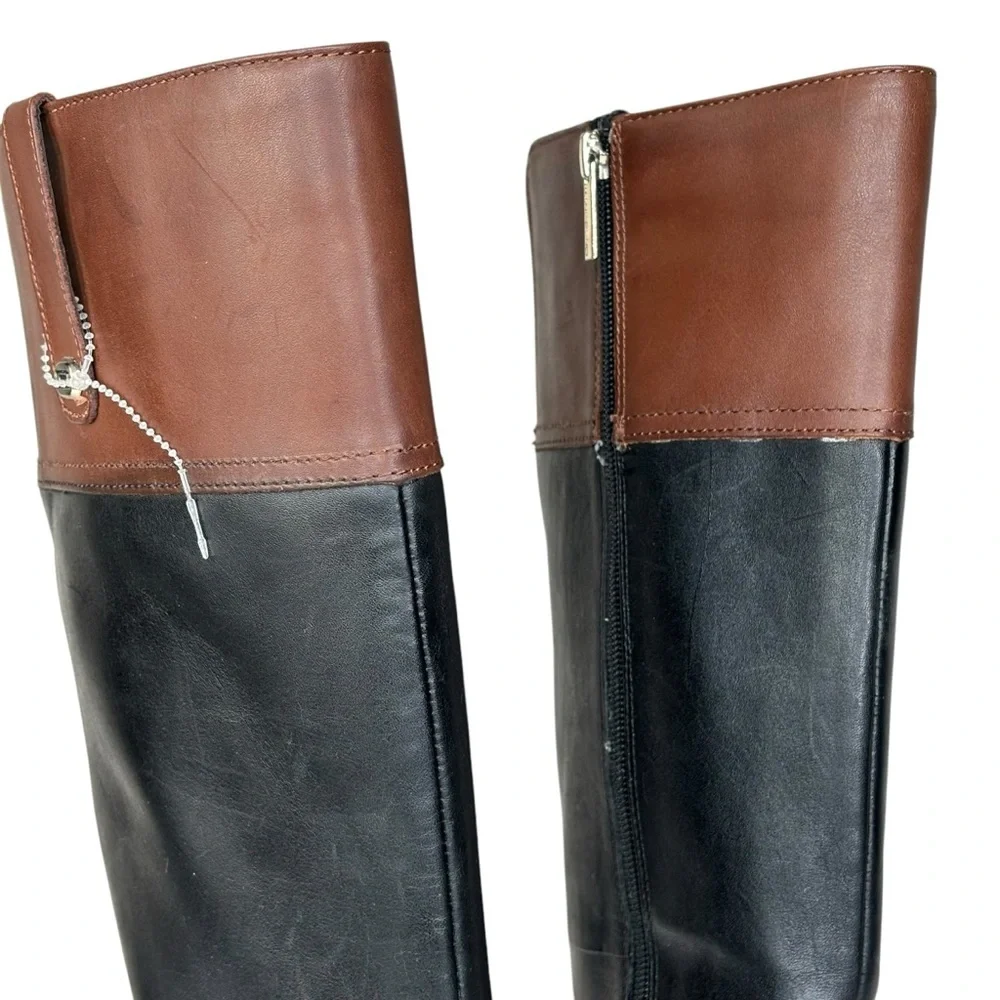 Black & Brown Leather Knee Boots Bandalino Zipper 2” Block Heels Worn Once Only